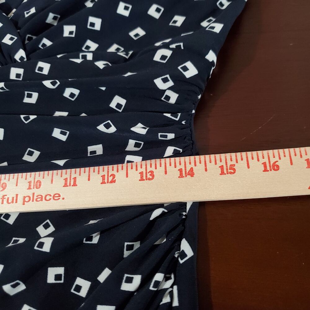 Lauren Ralph Lauren Faux Wrap Stretch Ruched Midi Dress Size 10 Navy Blue Square - Picture 11 of 12